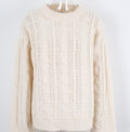 Cable Knit Balloon Sleeve Crewneck Sweater - Apricot