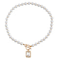 Faux Pearl Toggle Gemstone Pendant Necklace - Color_01