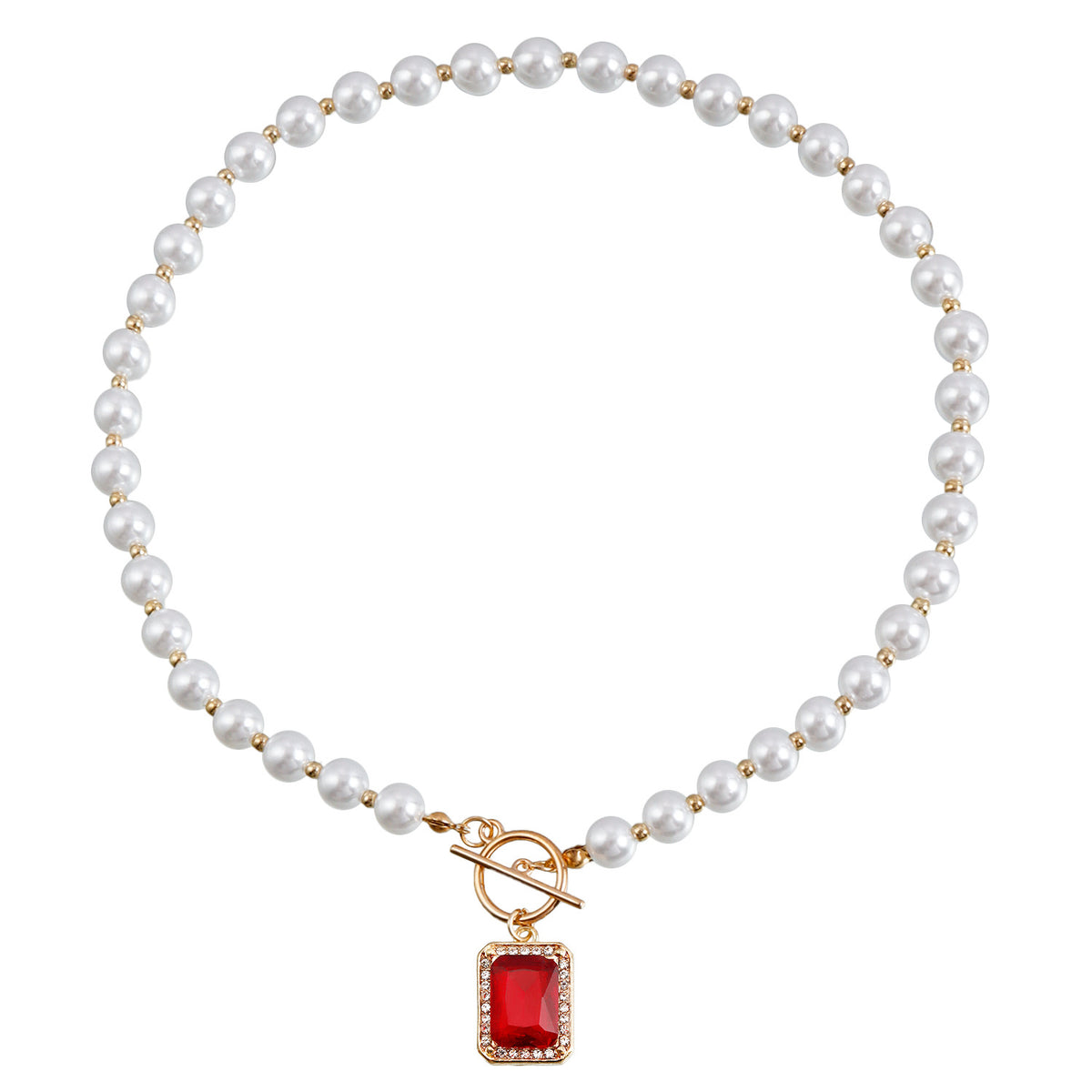 Faux Pearl Toggle Gemstone Pendant Necklace - Color_05