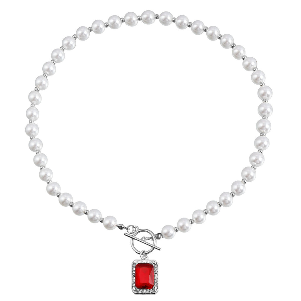 Faux Pearl Toggle Gemstone Pendant Necklace - Color_06