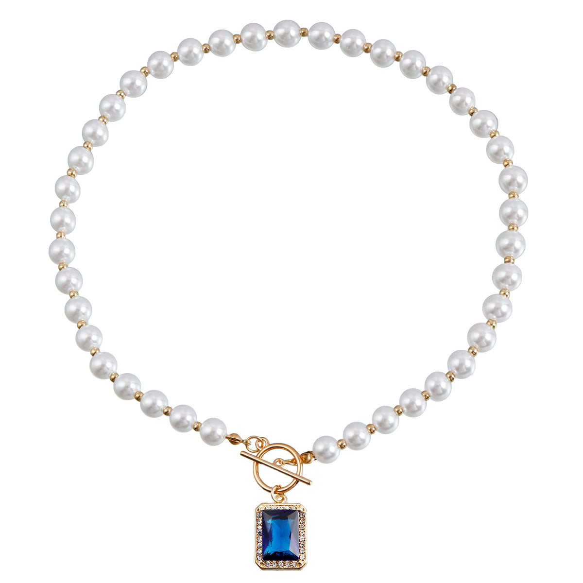 Faux Pearl Toggle Gemstone Pendant Necklace - Color_07