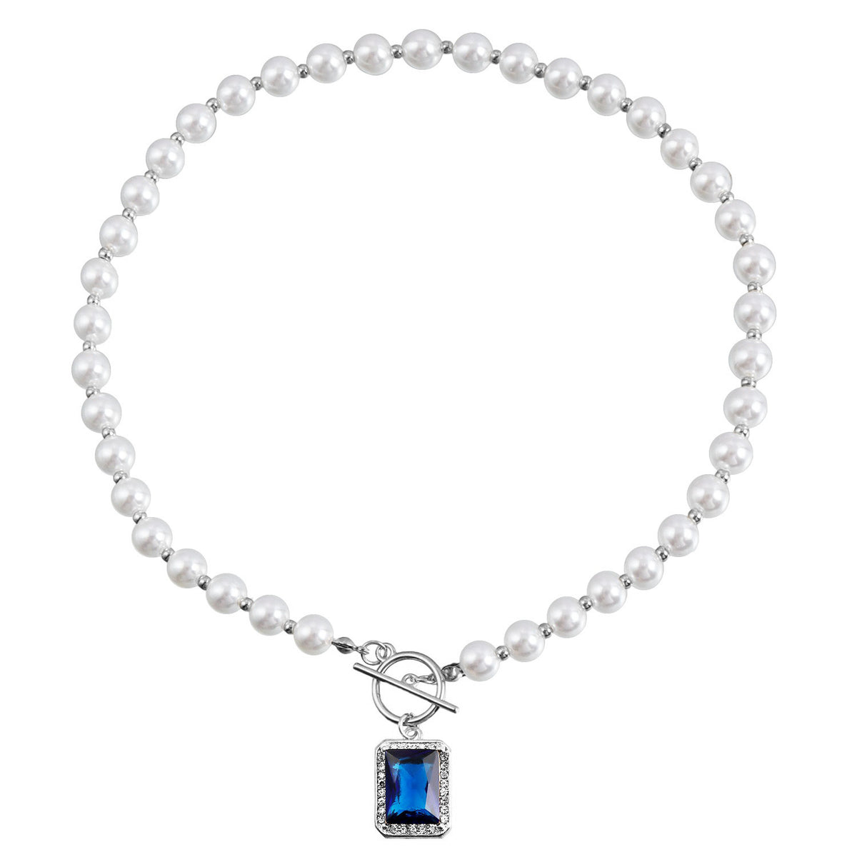 Faux Pearl Toggle Gemstone Pendant Necklace - Color_08
