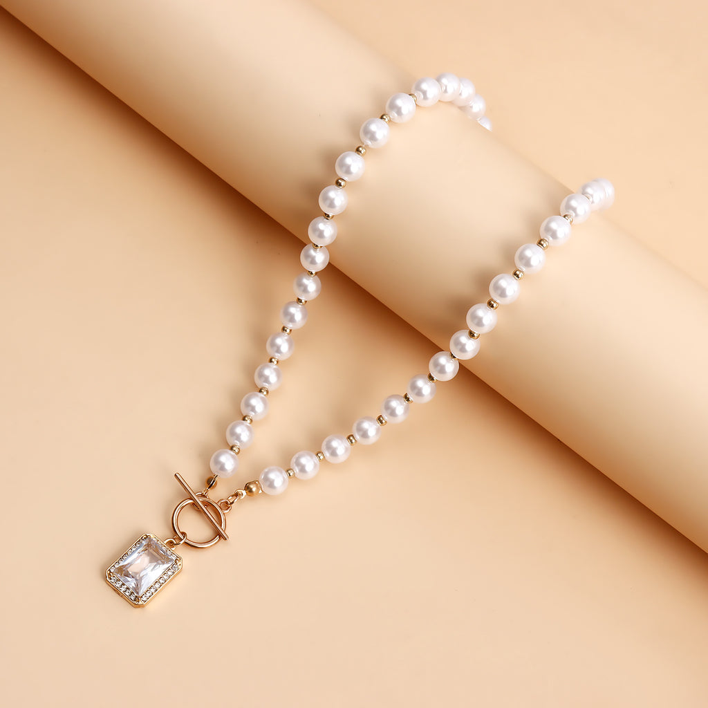 Faux Pearl Toggle Gemstone Pendant Necklace - view 1