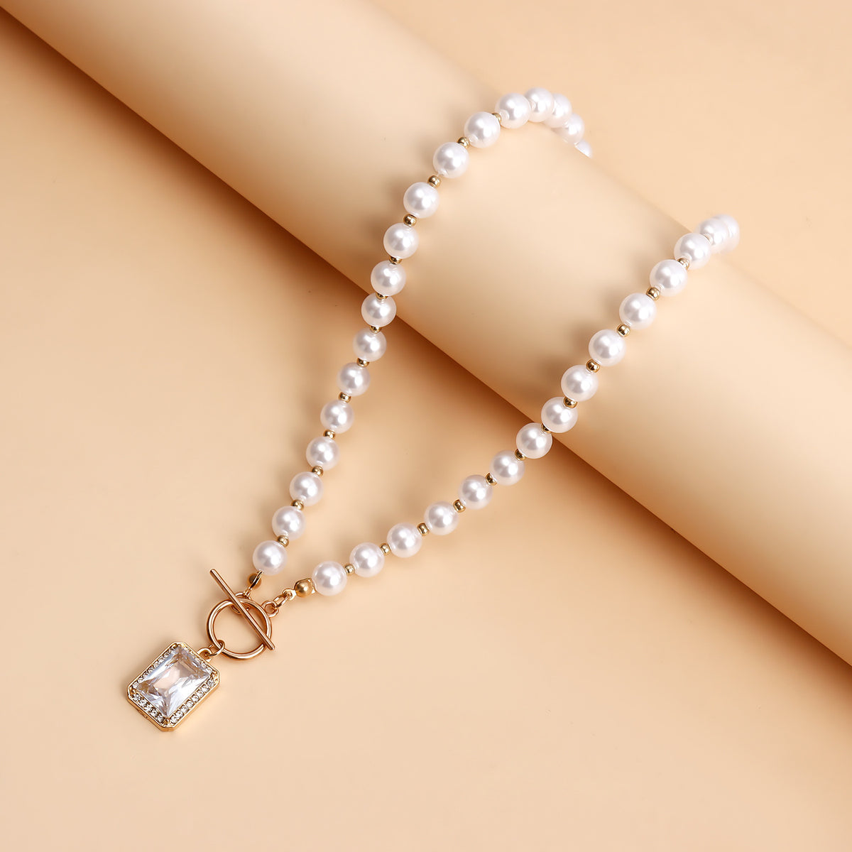 Faux Pearl Toggle Gemstone Pendant Necklace - view 1
