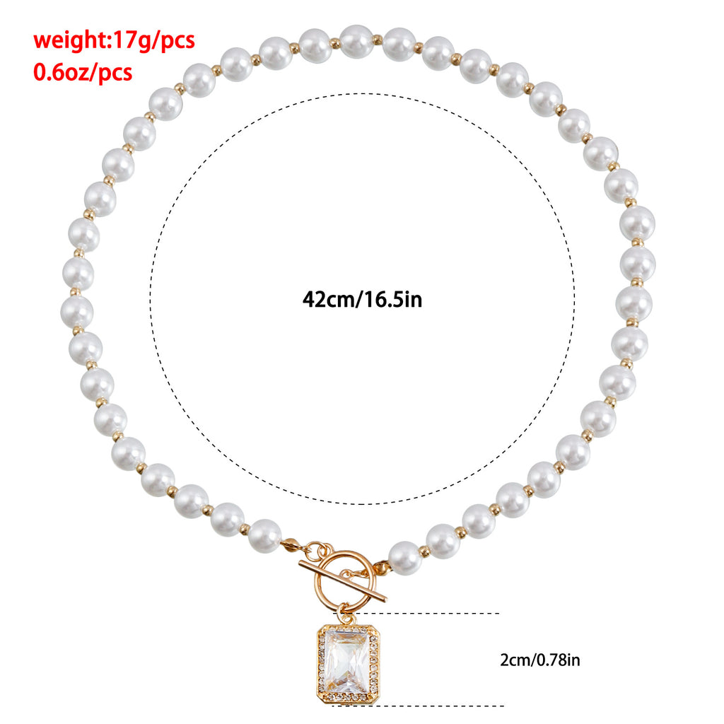 Faux Pearl Toggle Gemstone Pendant Necklace - view 6