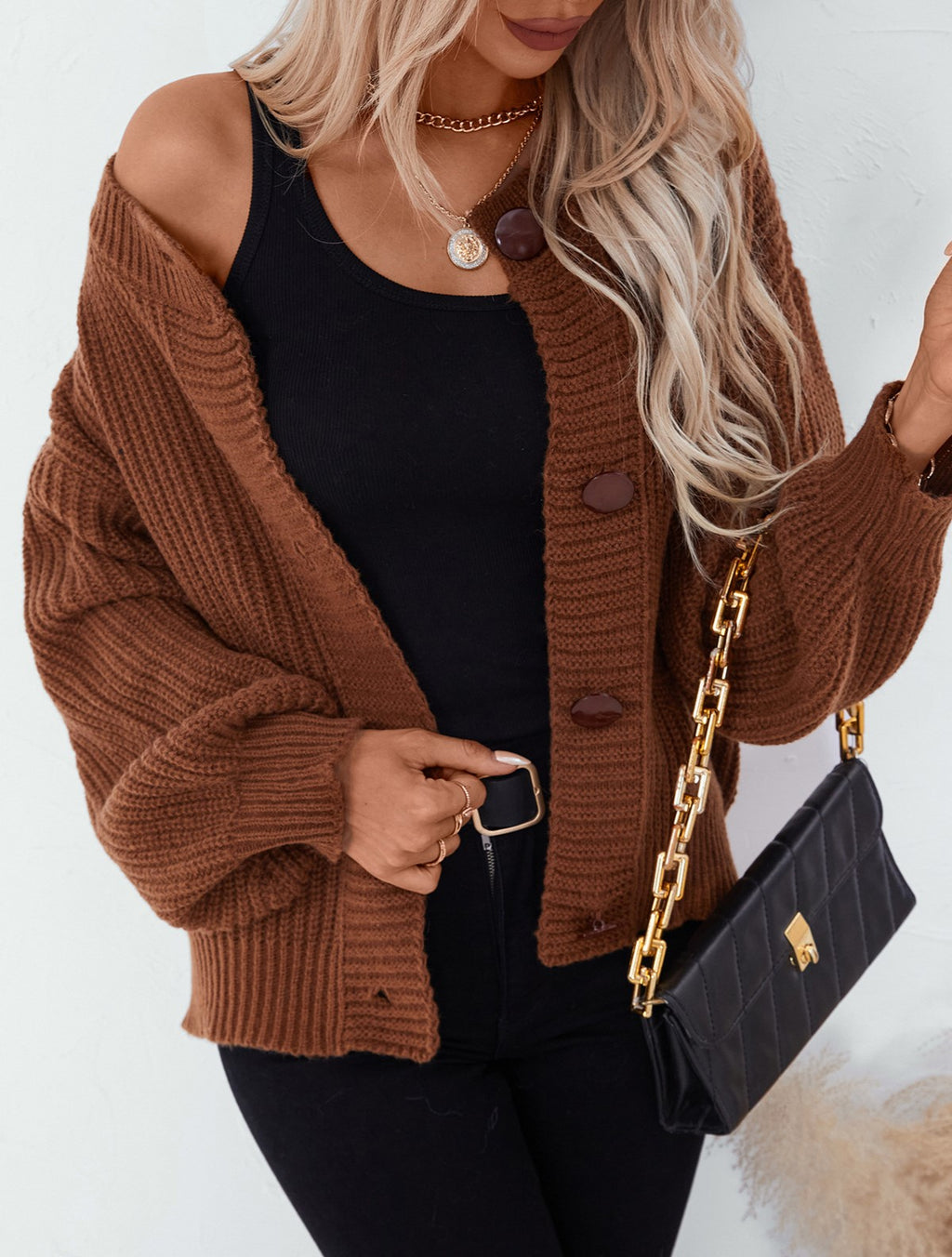 Ribbed Crewneck Button Front Cardigan