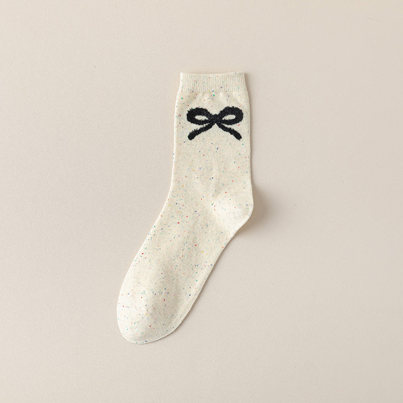Coquette Bow Embroidered Ribbed Crew Socks - White