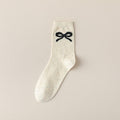 Coquette Bow Embroidered Ribbed Crew Socks - White