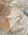 Ruffle Trim Floral Knit Crew Socks - Yellow