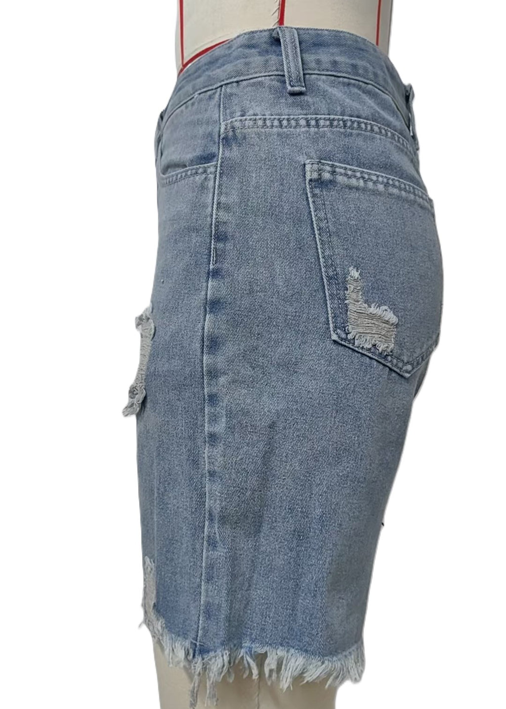 Distressed Raw Hem Denim Bermuda Shorts - Blue - 1