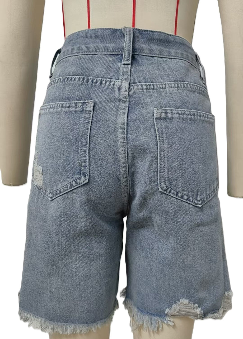 Distressed Raw Hem Denim Bermuda Shorts - Blue - 2