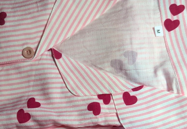 Heart Print Textured Long Sleeve Pajama Set - Pink - 4