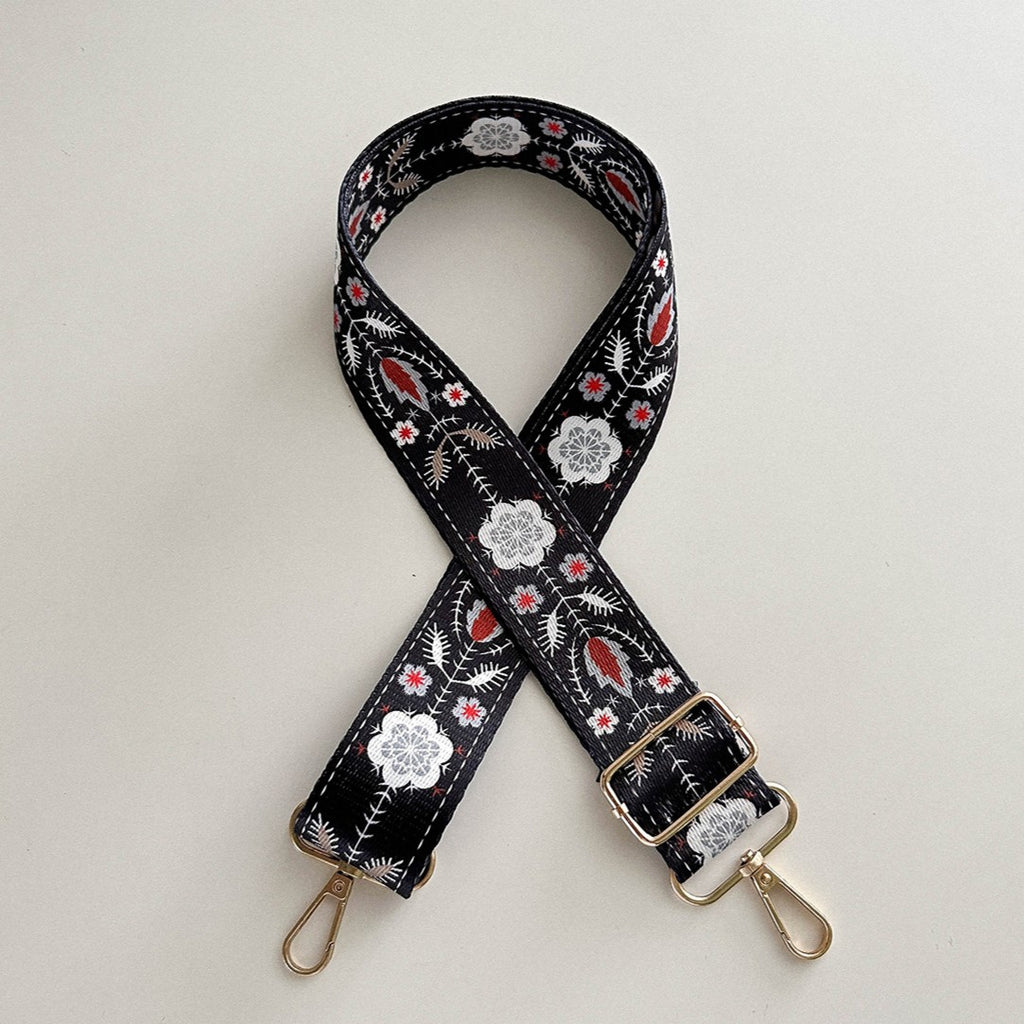 Wide Adjustable Printed Crossbody Bag Strap - Black