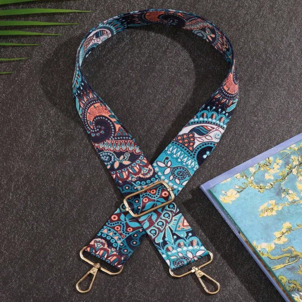 Wide Adjustable Printed Crossbody Bag Strap - Green