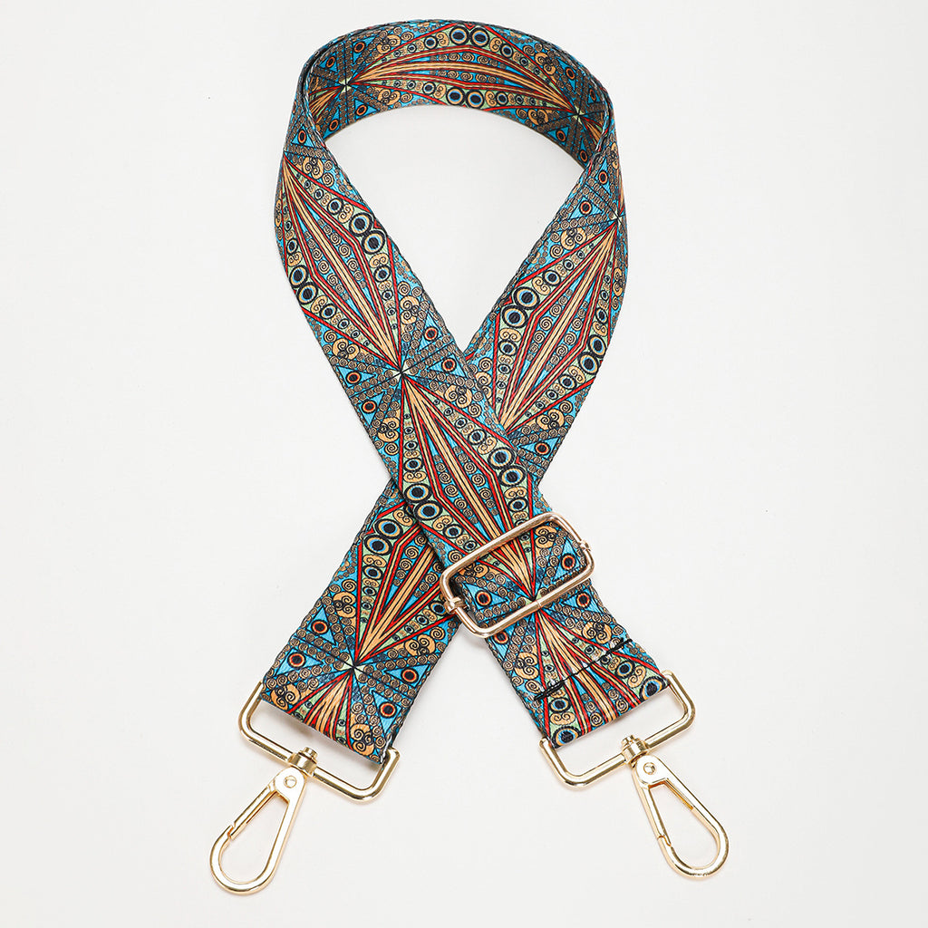Wide Adjustable Printed Crossbody Bag Strap - Peacock