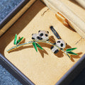 Twin Pandas Bamboo Branch Brooch - Gold