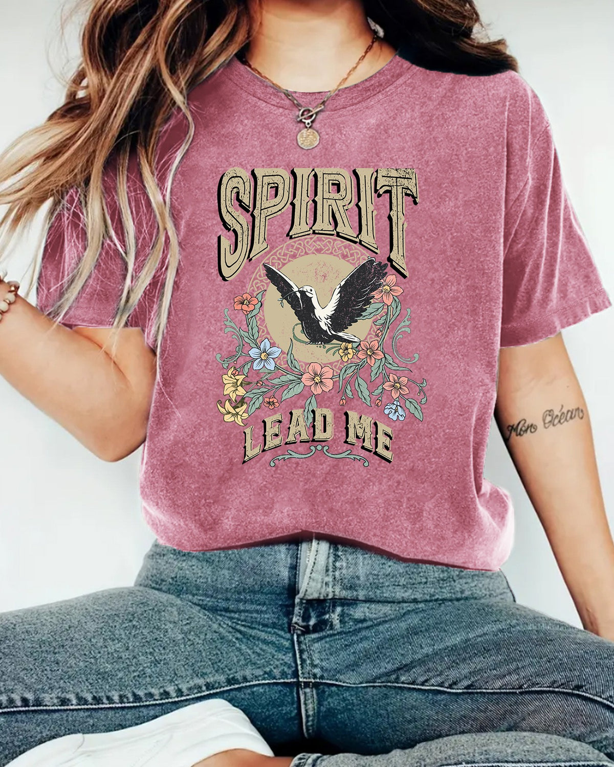 Western Eagle Floral Graphic Tee - Dark-Red