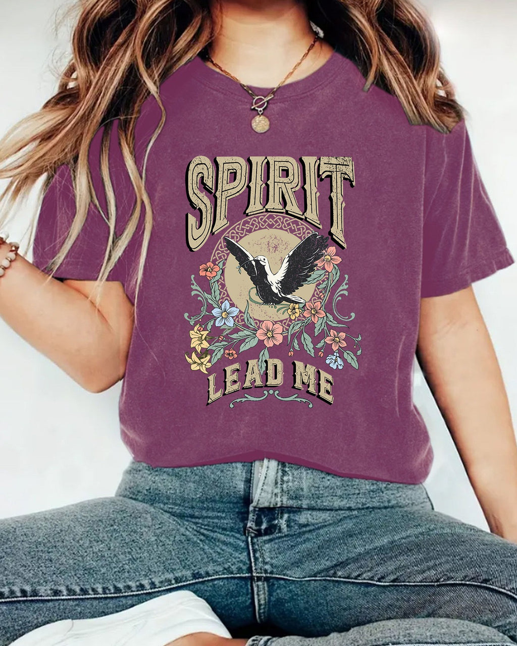 Western Eagle Floral Graphic Tee - Flower-Red