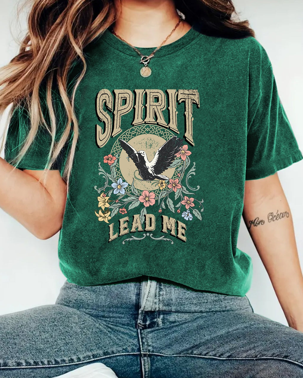 Western Eagle Floral Graphic Tee - Green