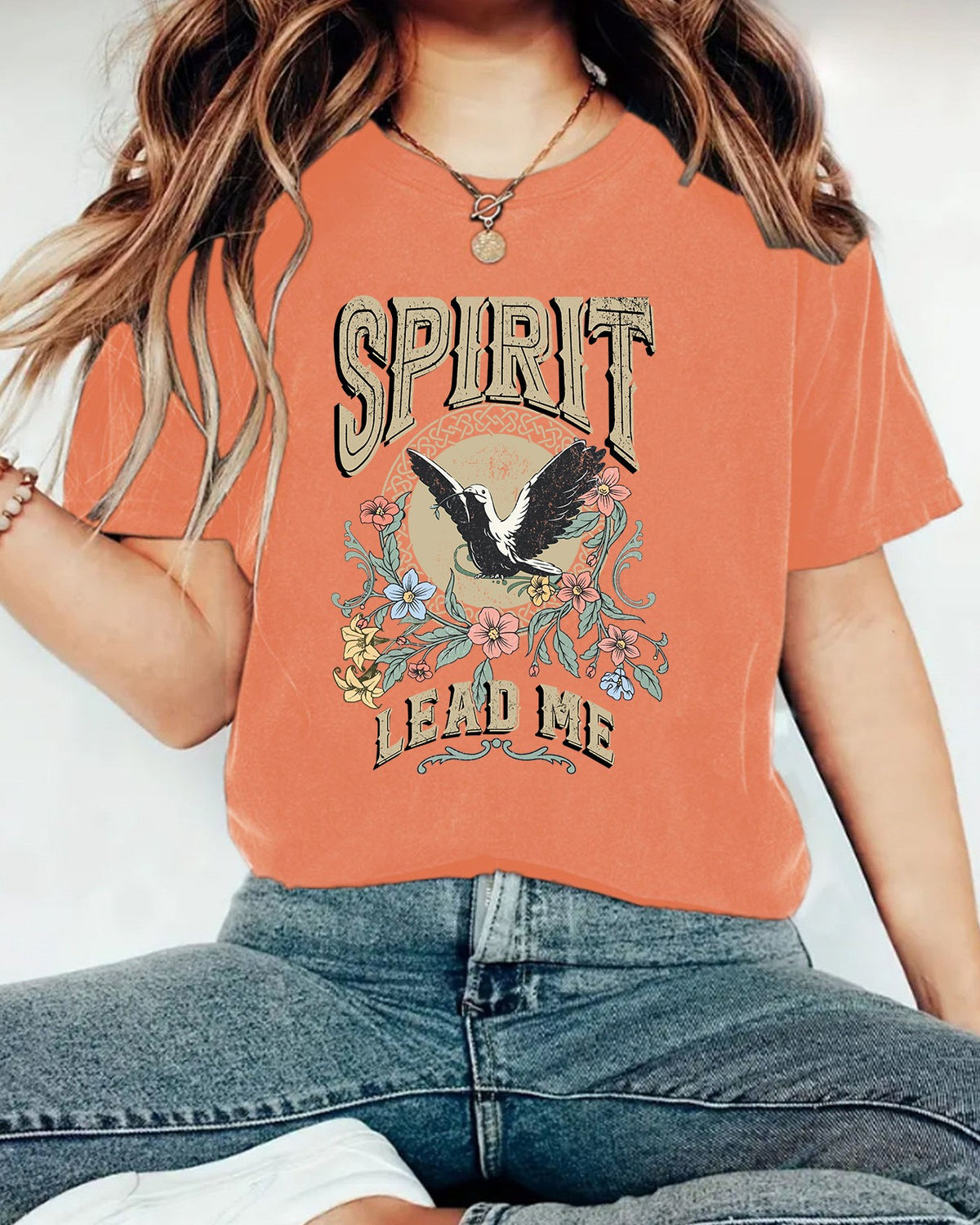 Western Eagle Floral Graphic Tee - Orange