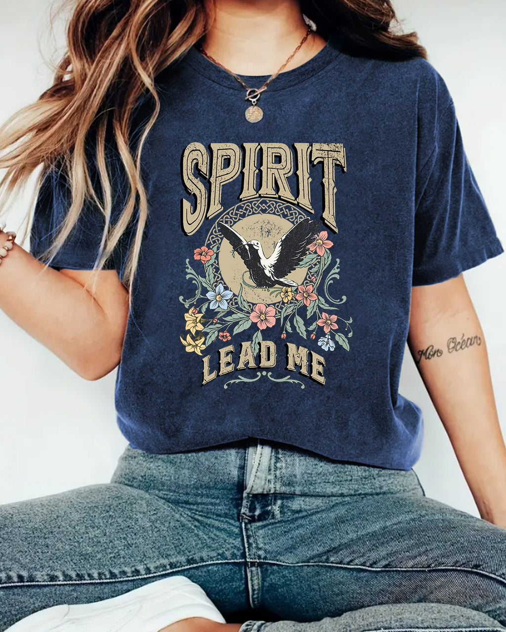 Western Eagle Floral Graphic Tee - TBlue