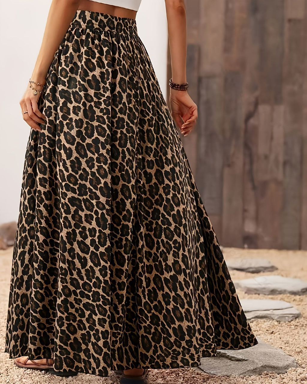 Leopard Print Flowy Maxi Skirt - Leopard - 3