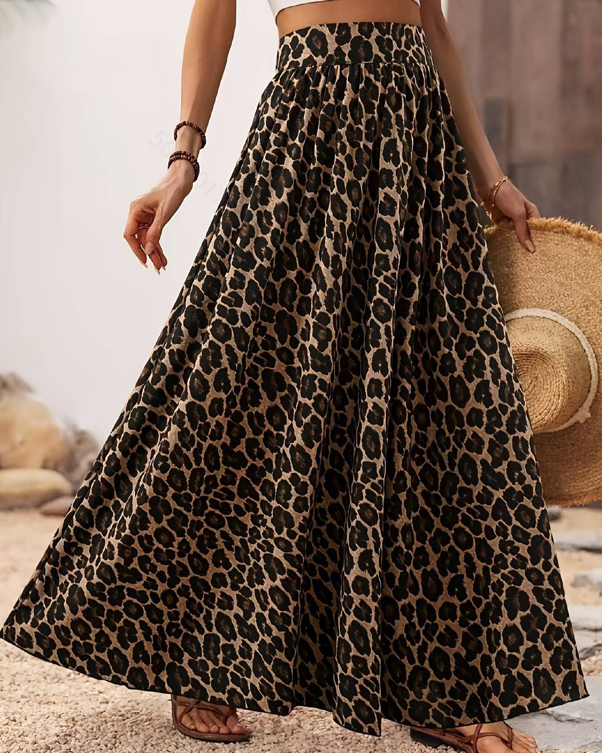 Leopard Print Flowy Maxi Skirt