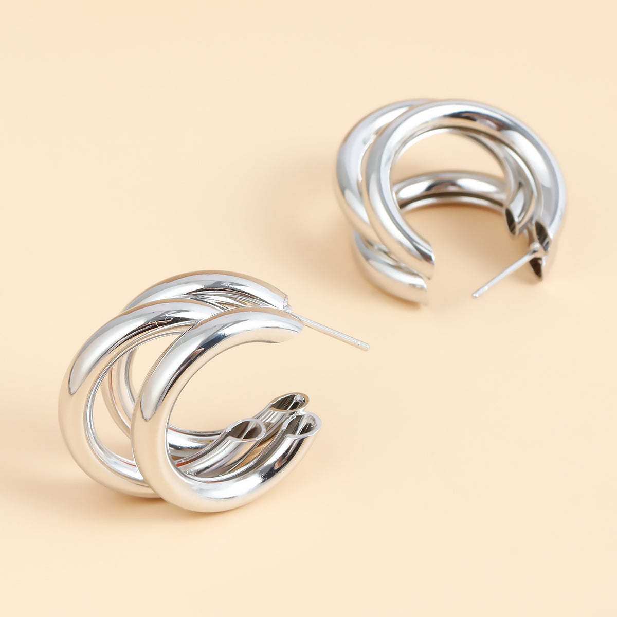 Triple Band Chunky C Hoop Earrings - view 1