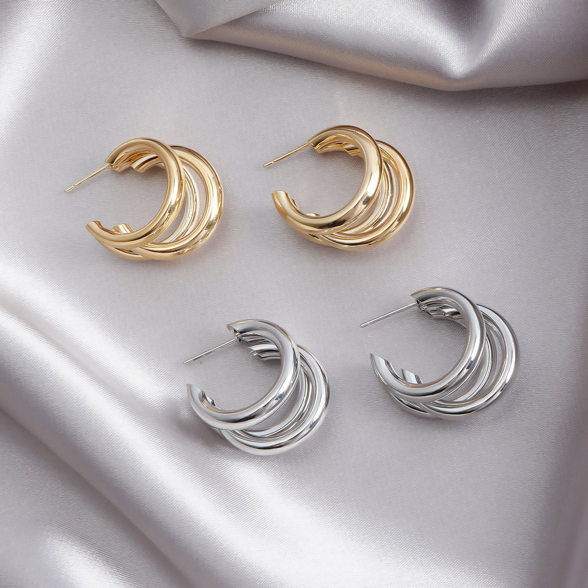 Triple Band Chunky C Hoop Earrings - view 2