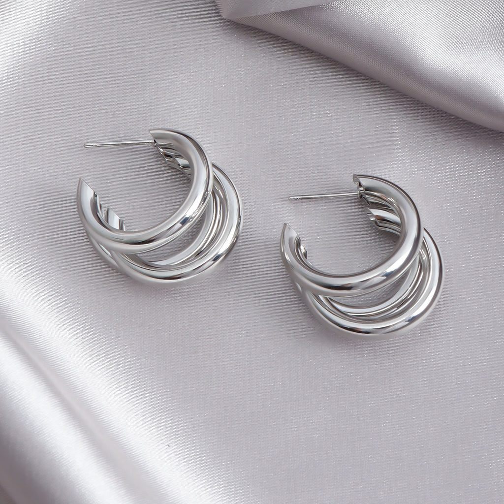 Triple Band Chunky C Hoop Earrings - view 4