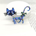 Playful Enamel Kitten Lapel Brooch - Blue