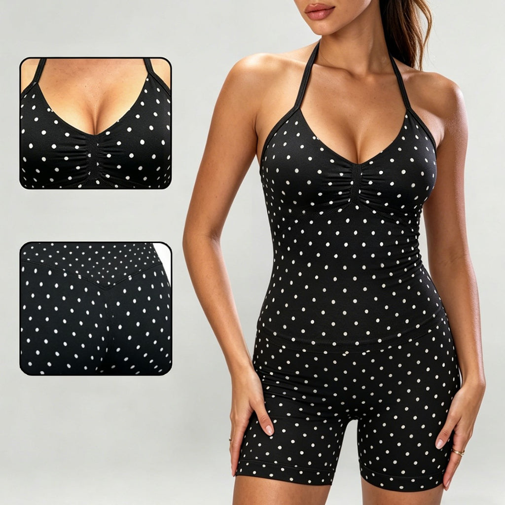 Polka Dot Scrunch Bike Shorts and Halter Tank - Set - 2
