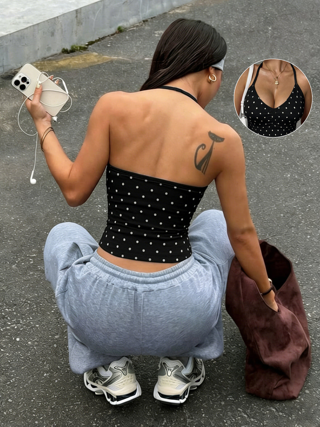 Polka Dot Scrunch Bike Shorts and Halter Tank - Top - 2