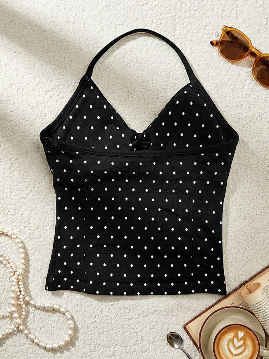 Polka Dot Scrunch Bike Shorts and Halter Tank - Top - 4