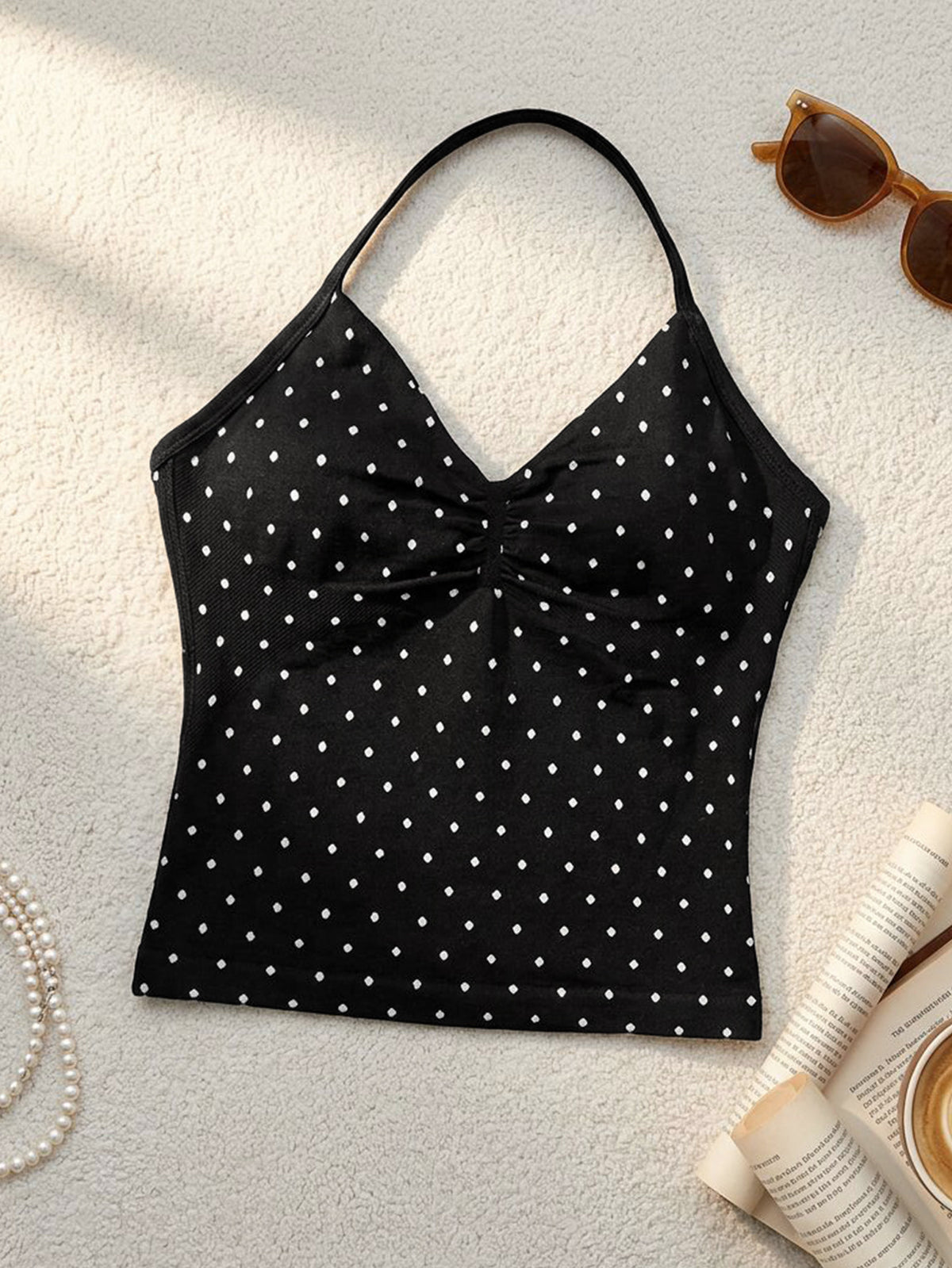 Polka Dot Scrunch Bike Shorts and Halter Tank - Top - 5