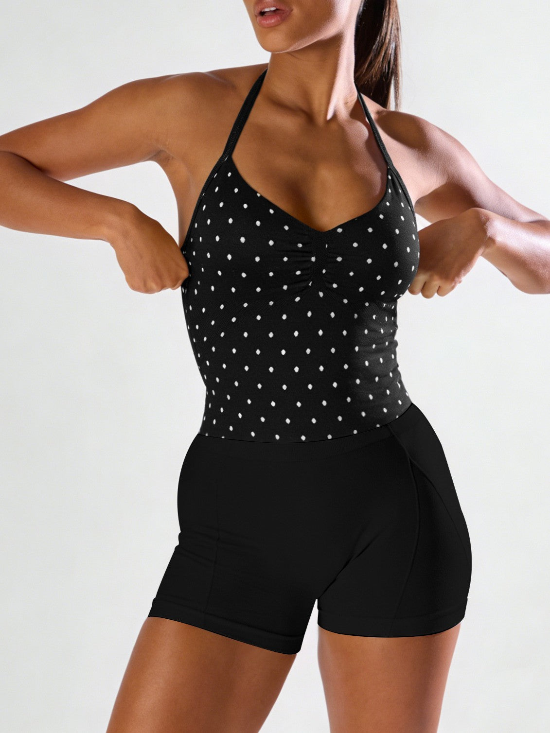 Polka Dot Scrunch Bike Shorts and Halter Tank - Top - 6