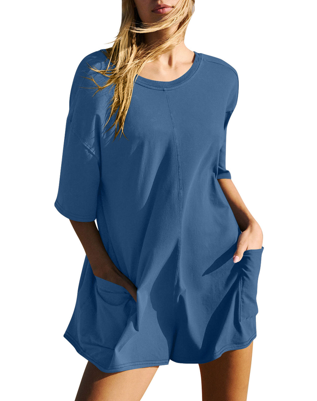 Low Back Short Sleeve Tee Romper - Blue