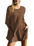 Low Back Short Sleeve Tee Romper - Coffee