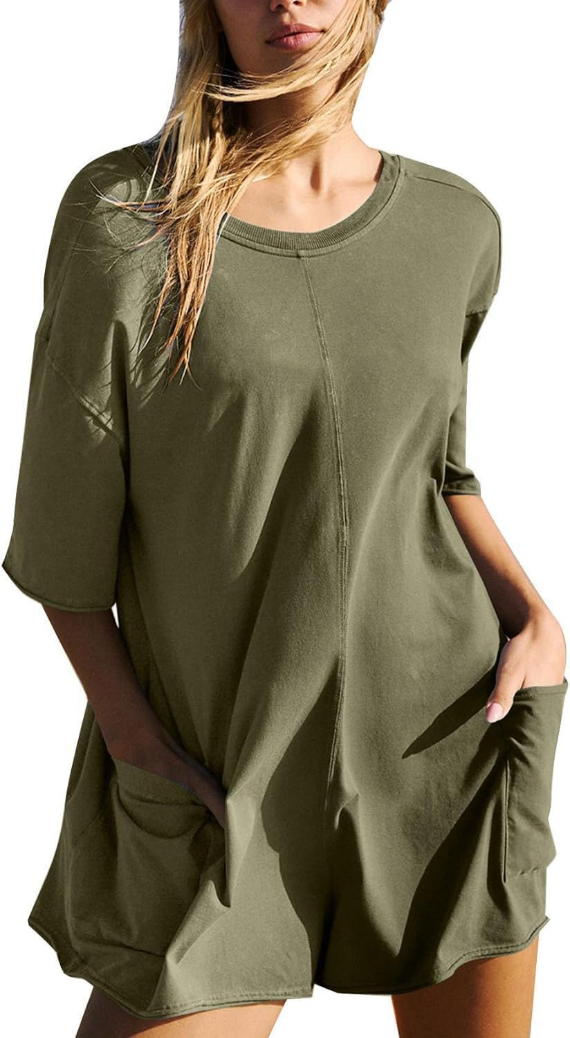 Low Back Short Sleeve Tee Romper - Olive