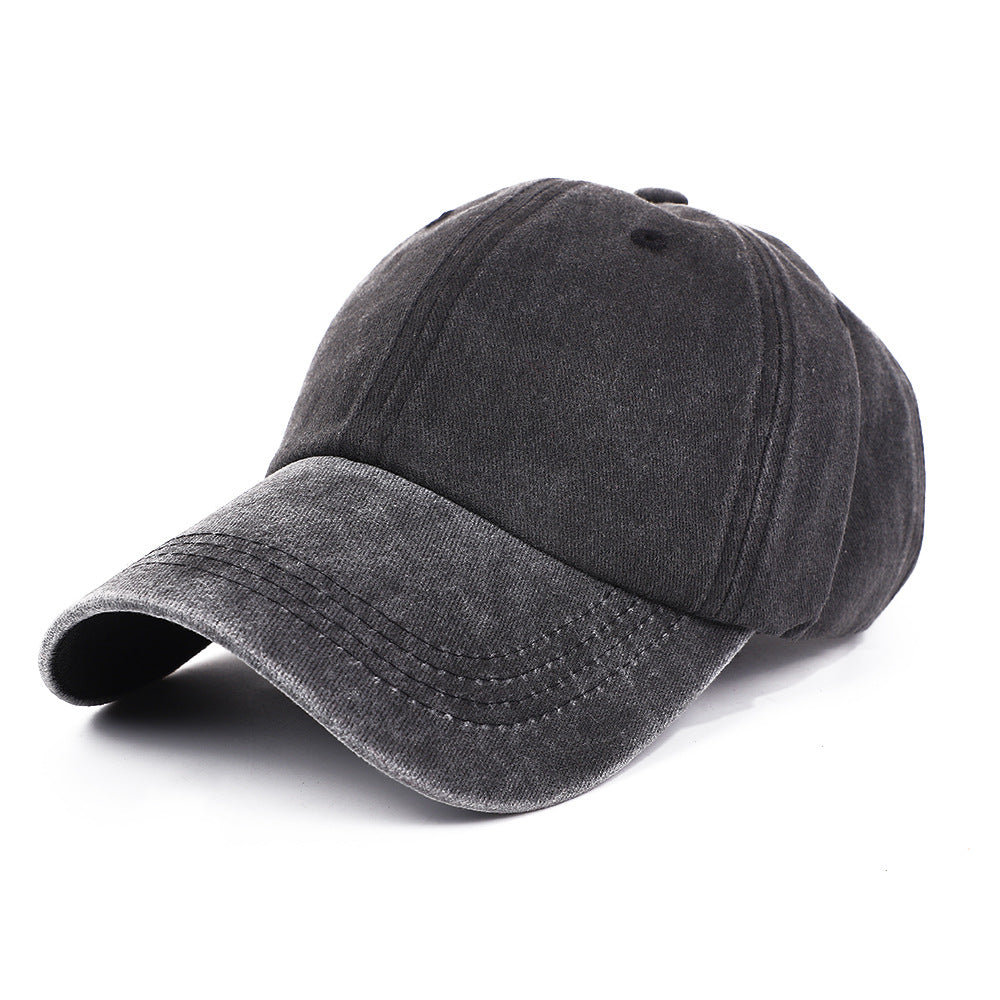Washed Cotton Adjustable Baseball Cap Dad Hat - Black