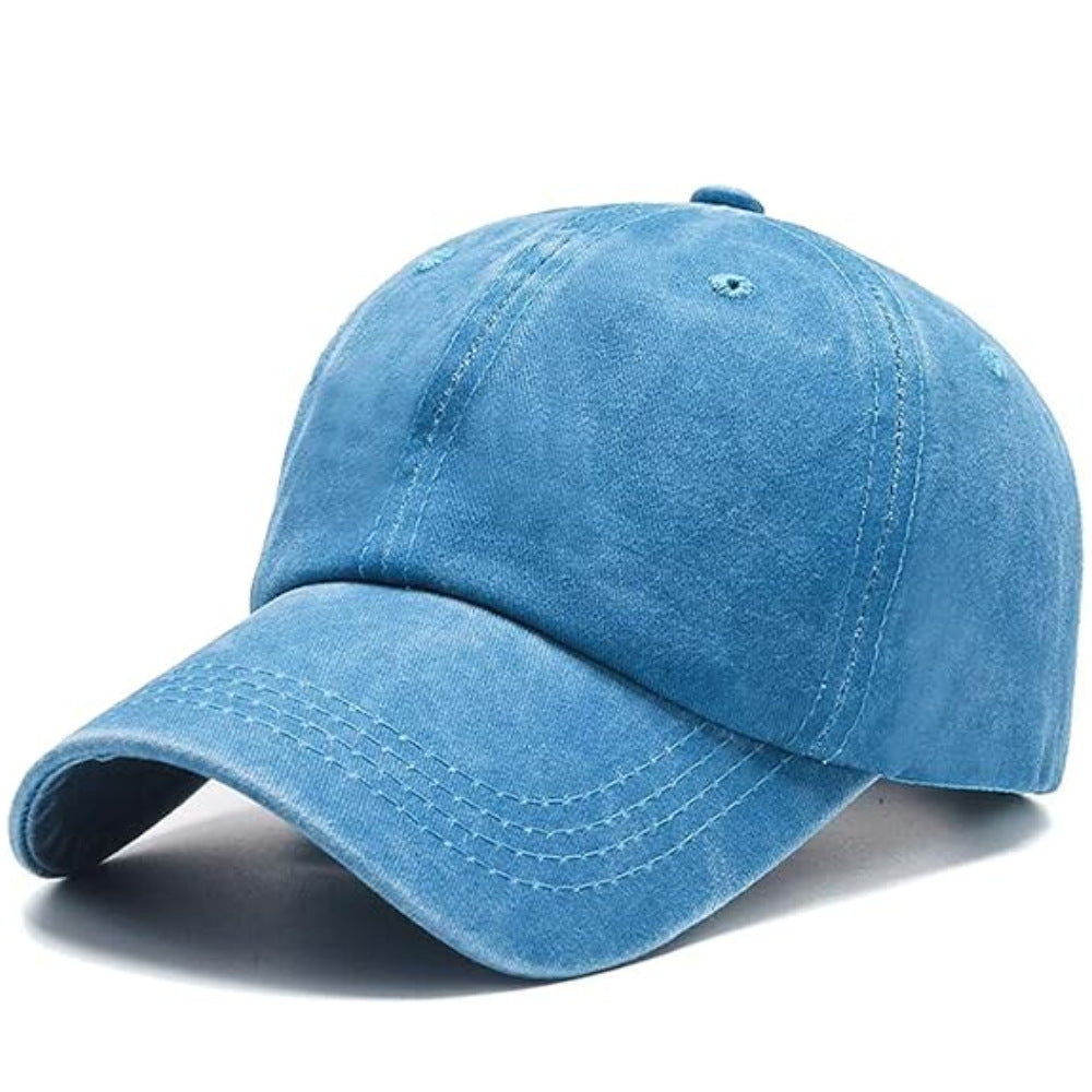 Washed Cotton Adjustable Baseball Cap Dad Hat - DarkBlue