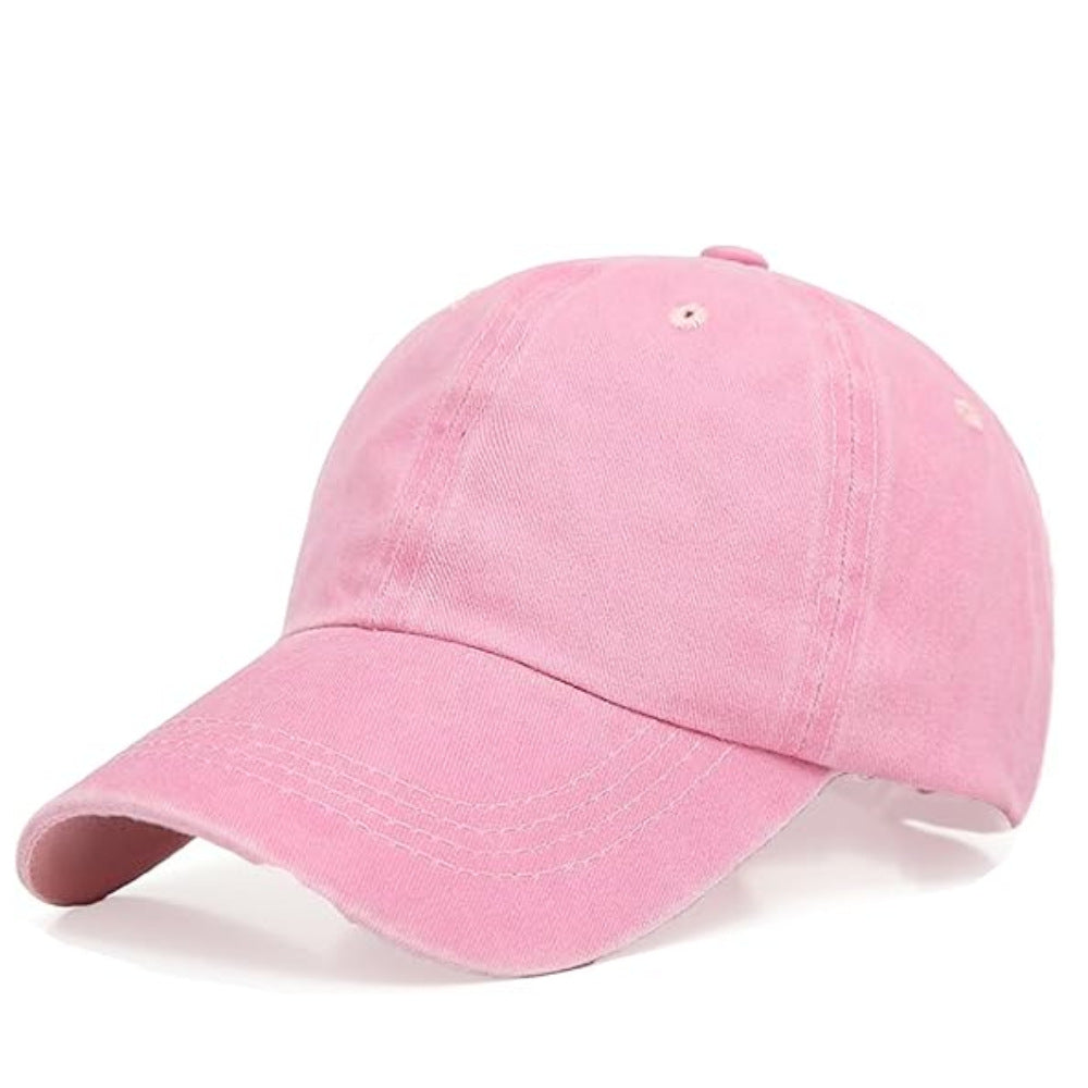 Washed Cotton Adjustable Baseball Cap Dad Hat - Pink