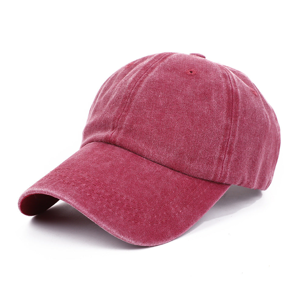 Washed Cotton Adjustable Baseball Cap Dad Hat - Red