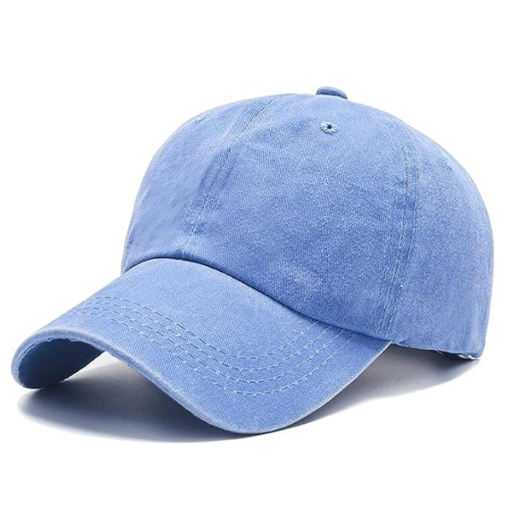 Washed Cotton Adjustable Baseball Cap Dad Hat - blue