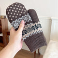 Cozy Snowflake Pattern Knit Winter Gloves - Coffee
