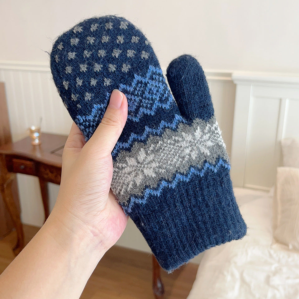 Cozy Snowflake Pattern Knit Winter Gloves - Navy