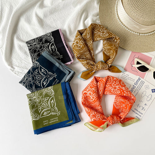 Allover Paisley Cotton Bandana Scarf - Orange - 1