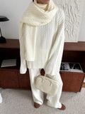 Ribbed Turtleneck Sweater And Wide Leg Set - White