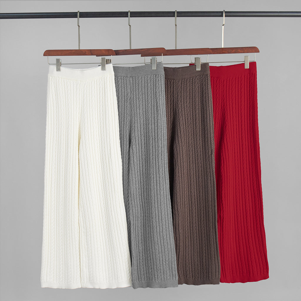 Ribbed Turtleneck Sweater And Wide Leg Set - White - 2