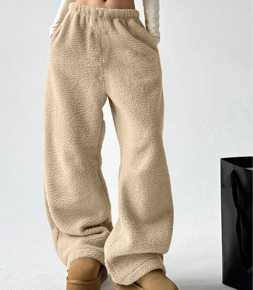 Sherpa Fleece Wide Leg Pull On Pants - Apricot
